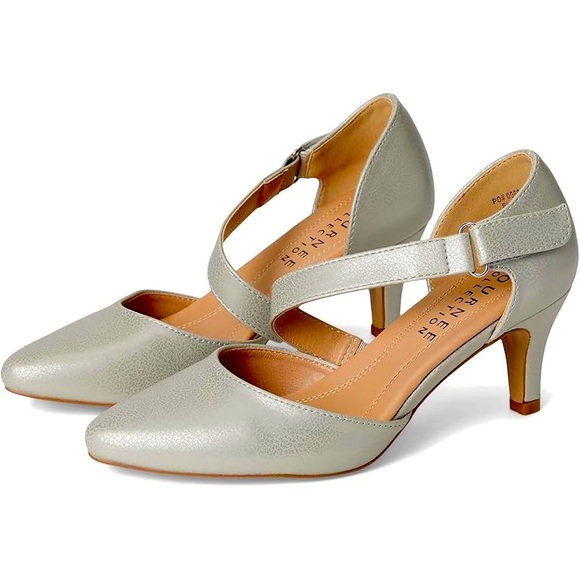 Journee Collection Shoes - Journee Collection Comfort Pump-Pointed Toe, Kitten Heel, Silver-Sz 8.5 Wide